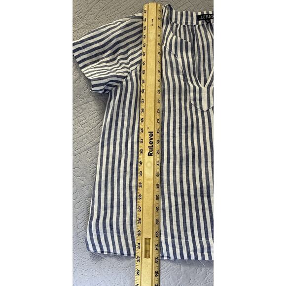 J Crew Sz M V Neck Flutter Sleeve Blue Striped 100% Linen Top - Picture 9 of 9